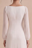 White Square Neck A-Line Long Engagement Dress with Long Sleeves