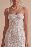 White Corset Sheath Lace Midi Engagement Dress with Slit