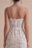 White Corset Sheath Lace Midi Engagement Dress with Slit