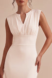 White Ruched Sheath V-Neck Long Engagement Dress with Back Slit