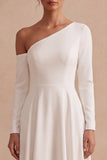 High-Low A-Line Asymmetrical Long Wedding Dress with Long Sleeves