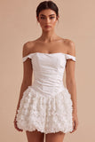 Off The Shoulder A-Line Corset Mini Little White Dress with Floral Appliques