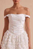 Off The Shoulder A-Line Corset Mini Little White Dress with Floral Appliques