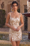 Champagne Sheath Square Neck Appliqued Short Homecoming Dress