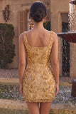 Champagne Bodycon Square Neck Sequins Appliqued Short Cocktail Dress