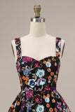 Black A-Line Sweetheart Floral Short Homecoming Dress