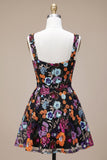 Black A-Line Sweetheart Floral Short Homecoming Dress