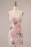 Pink Corset Bodycon Square Neck Mini Homecoming Dress with Appliques
