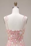Pink Corset Sheath Spaghetti Straps Short Homecoming Dress with Appliques