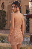 Champagne Bodycon Pearl Corset Strapless Beaded Short Homecoming Dress