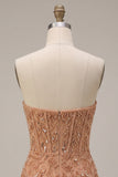Champagne Bodycon Pearl Corset Strapless Beaded Short Homecoming Dress