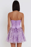 Lilac Corset Sequins Appliques Satin A-Line Strapless Short Cocktail Dress