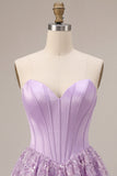 Lilac Corset Sequins Appliques Satin A-Line Strapless Short Cocktail Dress