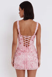 Sparkly Pink Sequins Corset Thick Straps Short Cocktail Dress with Bow