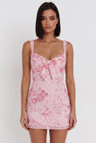 Sparkly Pink Sequins Corset Thick Straps Short Cocktail Dress with Bow