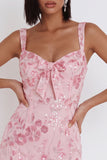 Sparkly Pink Sequins Corset Thick Straps Short Cocktail Dress with Bow