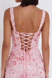 Sparkly Pink Sequins Corset Thick Straps Short Cocktail Dress with Bow