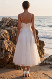 Glitter White A-Line V-Neck Midi Wedding Dress