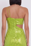 Yellow Green One Shoulder Cut Out Bodycon Sequins Short Cocktail Dress