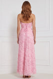 Strapless Pink Sheath Floral Appliqued Sequins Long Bridesmaid Dress