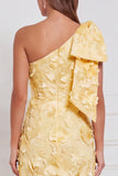 Daffodil Sheath One Shoulder Floral Appliqued Long Bridesmaid Dress with Bow