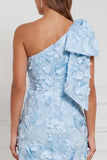 Daffodil Sheath One Shoulder Floral Appliqued Long Bridesmaid Dress with Bow