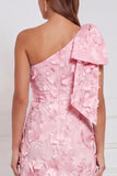 Daffodil Sheath One Shoulder Floral Appliqued Long Bridesmaid Dress with Bow