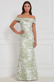 Floral Sage Mermaid Off the Shoulder Long Bridesmaid Dress