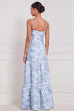 Light Blue A-Line Sweetheart Floral Long Bridesmaid Dress with Slit