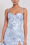 Light Blue A-Line Sweetheart Floral Long Bridesmaid Dress with Slit