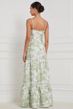 Light Blue A-Line Sweetheart Floral Long Bridesmaid Dress with Slit