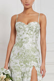 Light Blue A-Line Sweetheart Floral Long Bridesmaid Dress with Slit