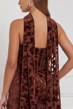 Black Sheath Strapless Ruched Burnout Velvet Long Bridesmaid Dress with Neck Scarf