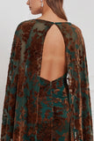 Black Burnout Velvet Sheath V-Neck Long Bridesmaid Dress with Cape