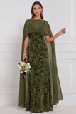 Black Burnout Velvet Sheath V-Neck Long Bridesmaid Dress with Cape