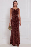 Olive Sheath Cowl Neck Burnout Velvet Long Bridesmaid Dress