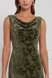 Olive Sheath Cowl Neck Burnout Velvet Long Bridesmaid Dress