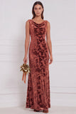 Olive Sheath Cowl Neck Burnout Velvet Long Bridesmaid Dress