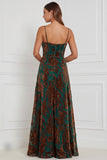 Brown Burnout Velvet A-Line Cowl Neck Long Bridesmaid Dress