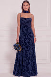 Brown Burnout Velvet A-Line Cowl Neck Long Bridesmaid Dress