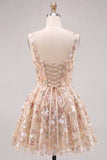 Apricot A-Line Sweetheart Floral Short Homecoming Dress with Sequins