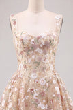 Apricot A-Line Sweetheart Floral Short Homecoming Dress with Sequins