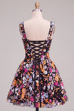 Apricot A-Line Sweetheart Floral Short Homecoming Dress with Sequins