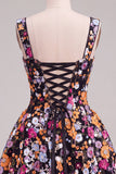 Apricot A-Line Sweetheart Floral Short Homecoming Dress with Sequins