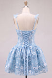 Pink A Line Corset Sweetheart Short Homecoming Dress with Flowers