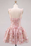 Pink A Line Corset Sweetheart Short Homecoming Dress with Flowers