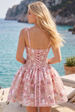 Pink A Line Corset Sweetheart Short Homecoming Dress with Flowers