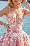 Pink A Line Corset Sweetheart Short Homecoming Dress with Flowers