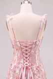 Pink Corset Tight Sweetheart Floral Short Homecoming Dress with Lace Up Back