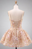 Apricot Corset Sweetheart Floral Short Homecoming Dress